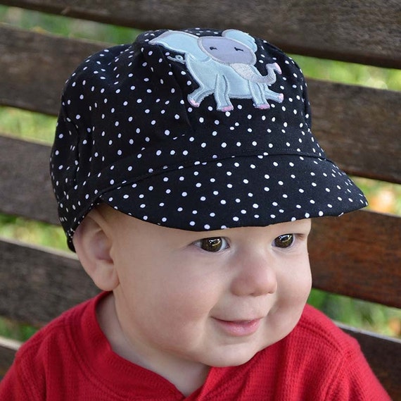 Baby Hat Baby Newsboy Hat Black White Polka Dot Elephant Kids