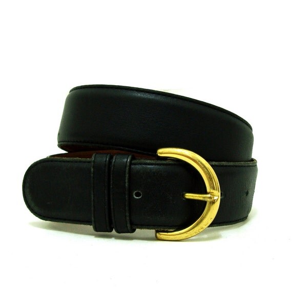 Vintage COACH Navy Blue Leather Belt M Vtg Solid Brass Belt