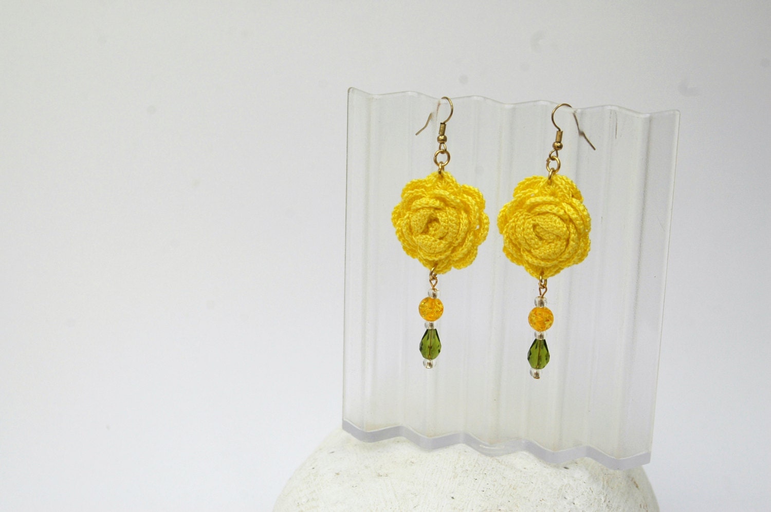 Crochet earring jewelry Yellow rose earring Textile