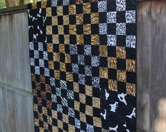 Animal Print Large Lap Quilt, Tiger Cheetah Zebra Decor