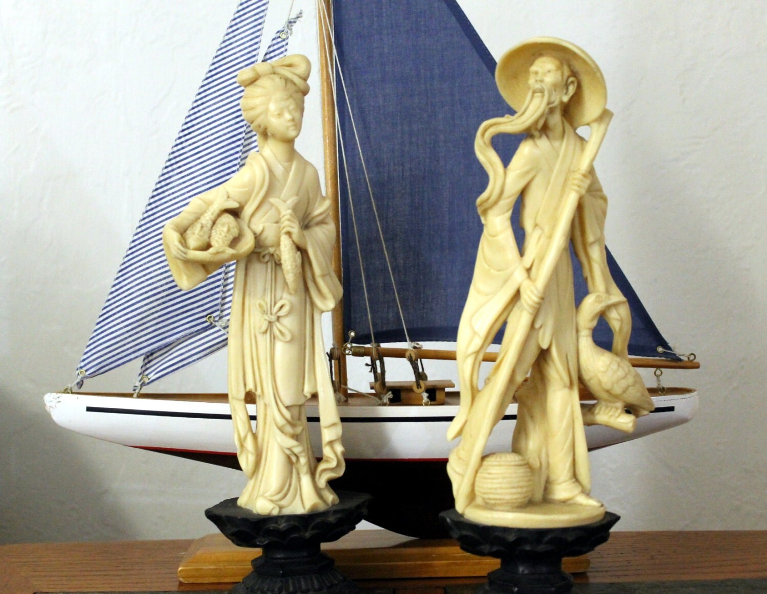 Vintage Faux Ivory Asian Statues Traditional by RabbitsInTheAttic