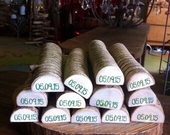 Custom 10 Wedding Place Card Holders-White Washed & Dated, Split/Half Log Card Holders, 9" long, 16 place card slots, 160 guests