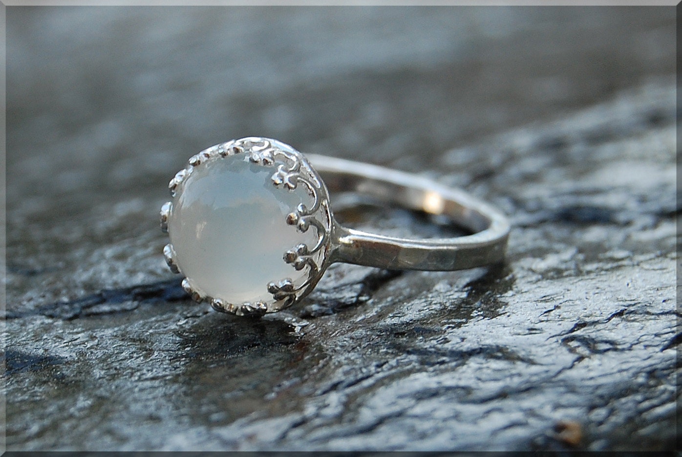Moonstone Ring Crown Bezel Set Moonstone Ring by thewrappedpixie