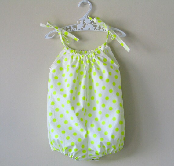 Items similar to Baby girl romper yellow polka dot bubble romper