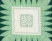 Vintage 50s green flower handkerchief graphic design hanky