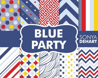 40% OFF SALE Blue Party Birthday Digital Paper Pack Boy Patterns