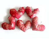 Red & gold hearts for home decoration or Christmas decoration - OOAK - set of 5