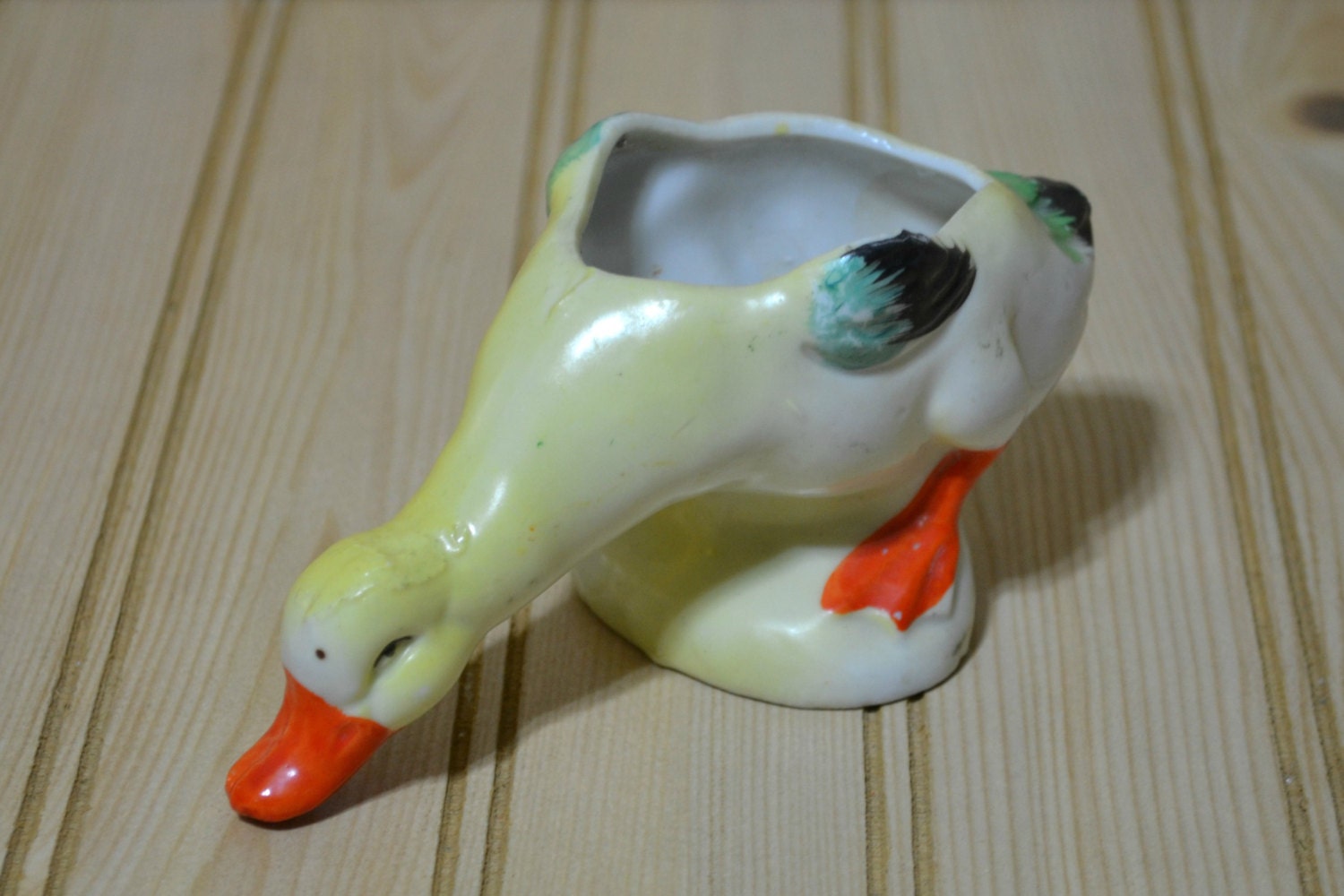 Vintage Yellow Japan Ceramic Duck Planter