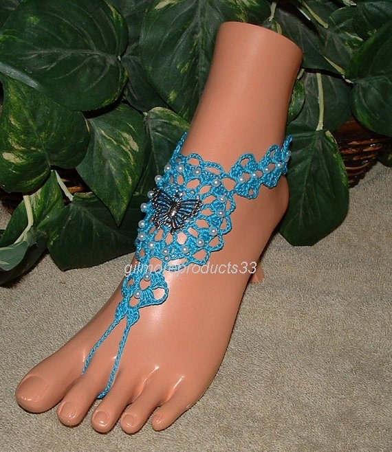 Butterfly crochet barefoot sandals anklets foot jewelry hippie gypsy ...