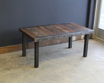 Custom Straight Steel Leg Coffee Table with Antique Barnwood