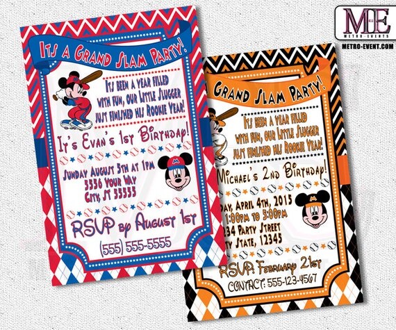 Mickey Mouse Baseball Invitations, Mickey Mouse Invitations, Mickey Invitation, Mickey Invite,Birthday Invitation - Printed or Digital File Il_570xn