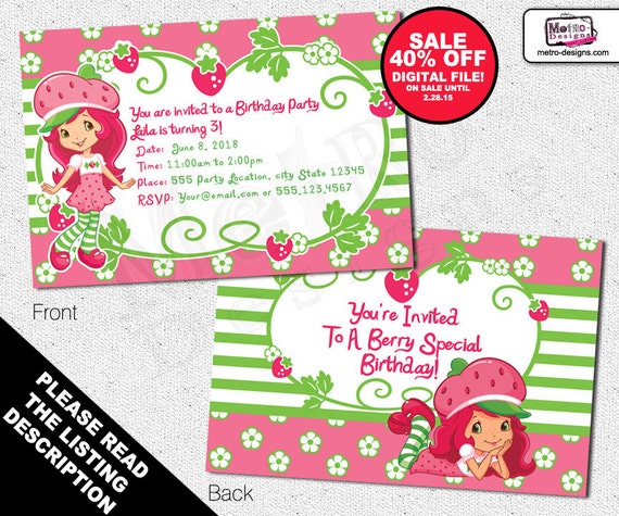 SALE -Strawberry Shortcake Invitations, Strawberry Shortcake Invitation, Strawberry Shortcake Birthday, Strawberry Shortcake, Invitations Il_570xn