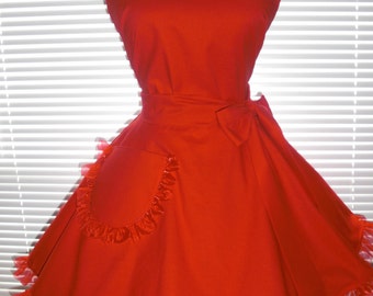 Red Retro Apron Classy Little Red Apron Circular Skirt