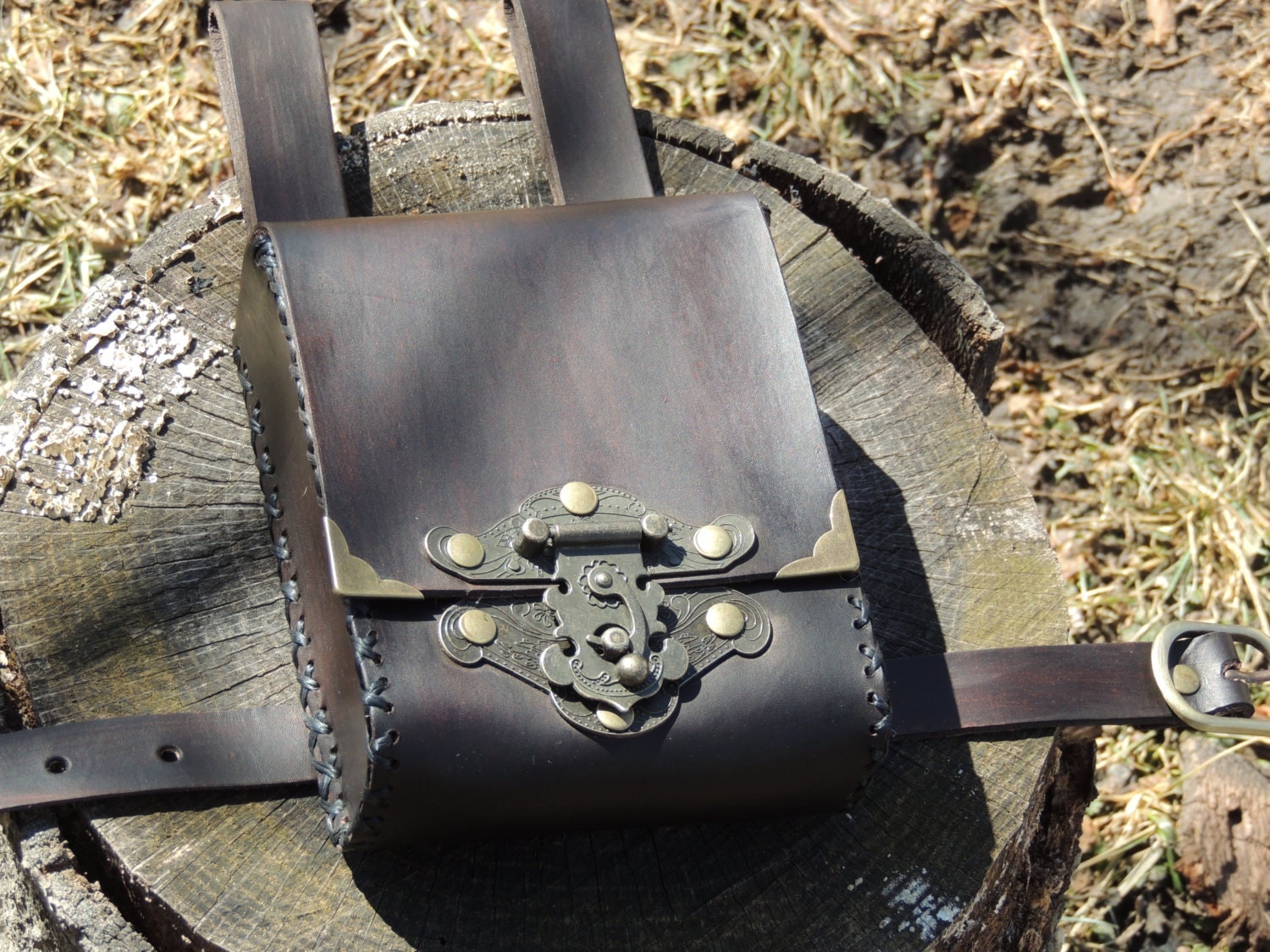 Brown leather adventure pouch / belt/ leg bag / thigh bag