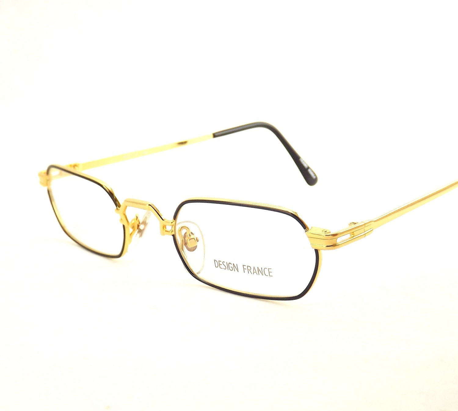 Womens Eyeglasses in Black and Gold Metal Rectangle Frames