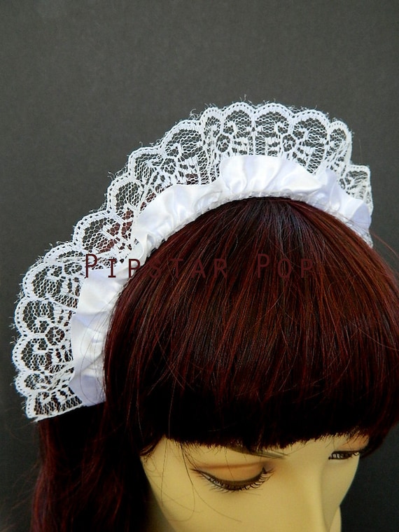 Black and White French Maid Ruffled Lace Headband Inspired