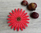 Ceramic Daisy Wall Decoration Red Flower Pottery Ornament Brown Dots