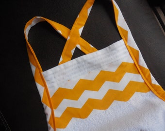 Baby Bath Apron Towel - yellow chevron on white towel - gender neutral - boy or girl