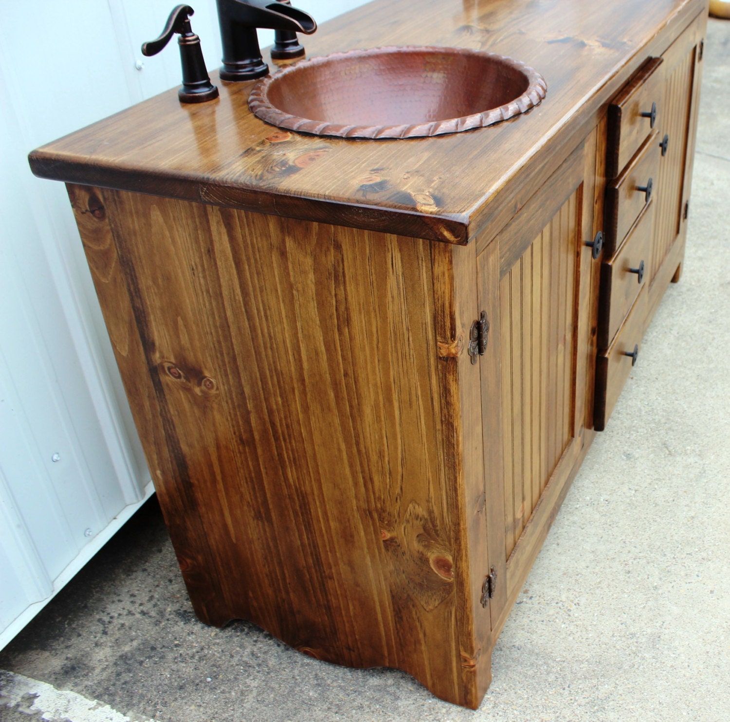 Double Bathroom Vanity Copper Sinks All wood 60