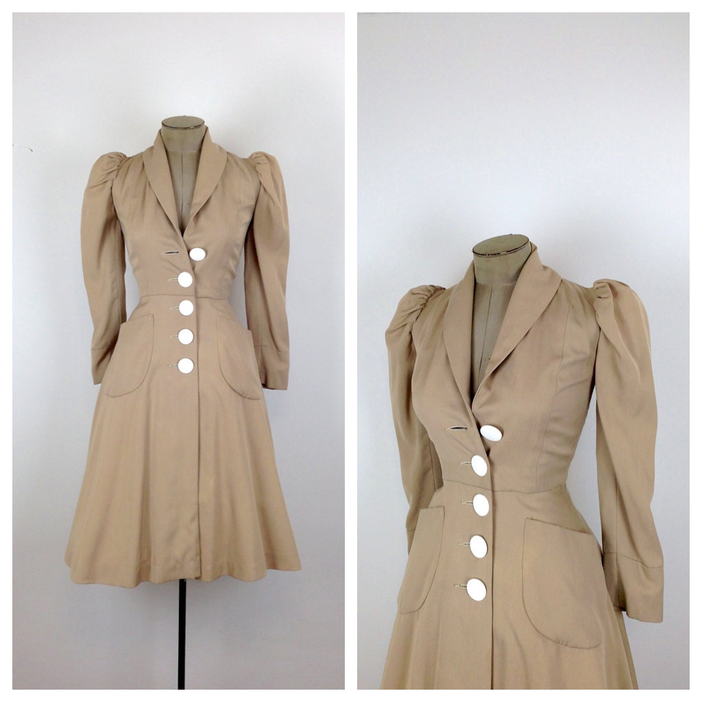RESERVED for Narcissa 40s Light Brown Princess Coat Dress