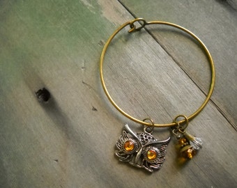 Who's Head Owl Bracelet/Boho/Woodland/Mixed Metal/Topaz