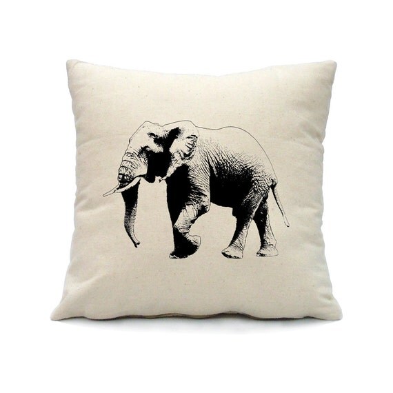 Items similar to Elephant Pillow Cover Hand Screen Print on Nature Color Cotton Pillow Cover on Etsy