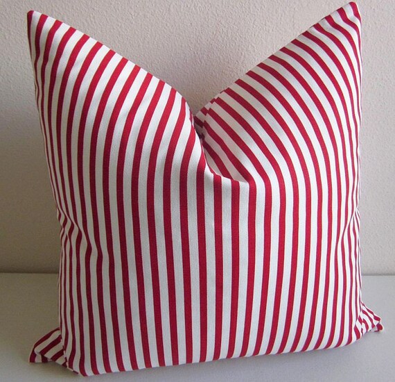 Candy Striped Red and White Pillow Cover by DesignerPillows4U