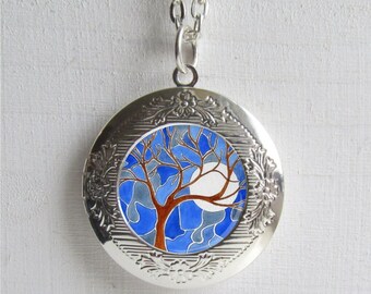 Photo Locket , Silver Locket, Tree Necklace, Tree Locket, Tree Jewelry