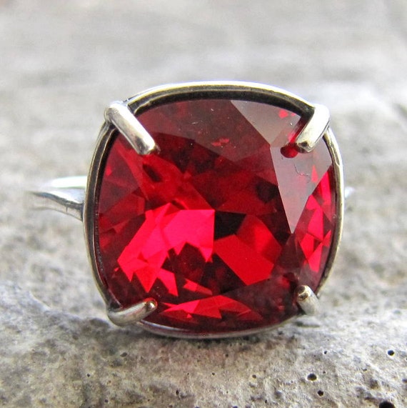 Vintage Ruby Red Swarovski Crystal Ring Adjustable by Rubies31