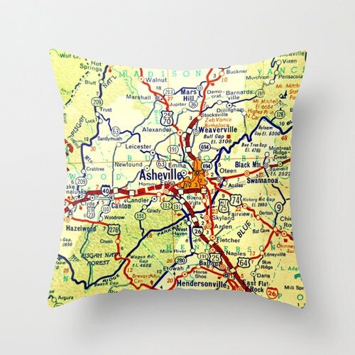 North Carolina Map Pillow Cover Asheville NC WNC Map