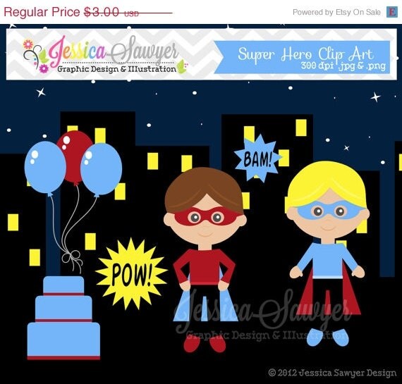 50% OFF- INSTANT DOWNLOAD, super hero birthday clip art for personal and commercial use, scrapbooking, blog design Il_570xn