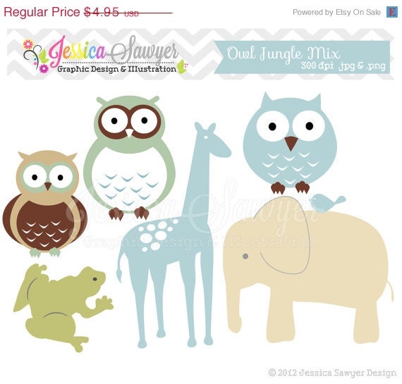 80% OFF - INSTANT DOWNLOAD, hand drawn boy owl clip art, jungle clipart, digital element, blue jungle, animal image, commercial use Il_570xn
