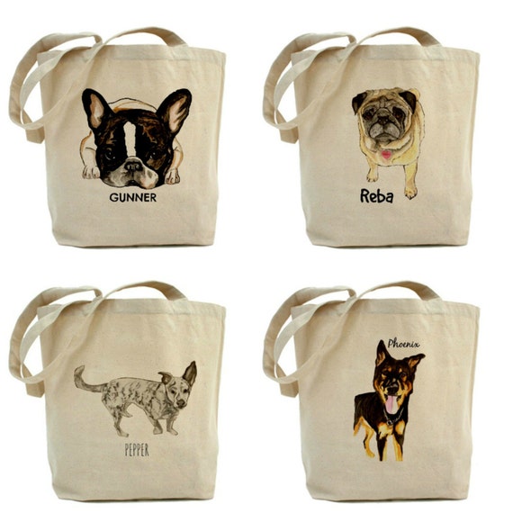 Custom dog portrait tote bag. Dog art tote bag.Personalized Tote ...