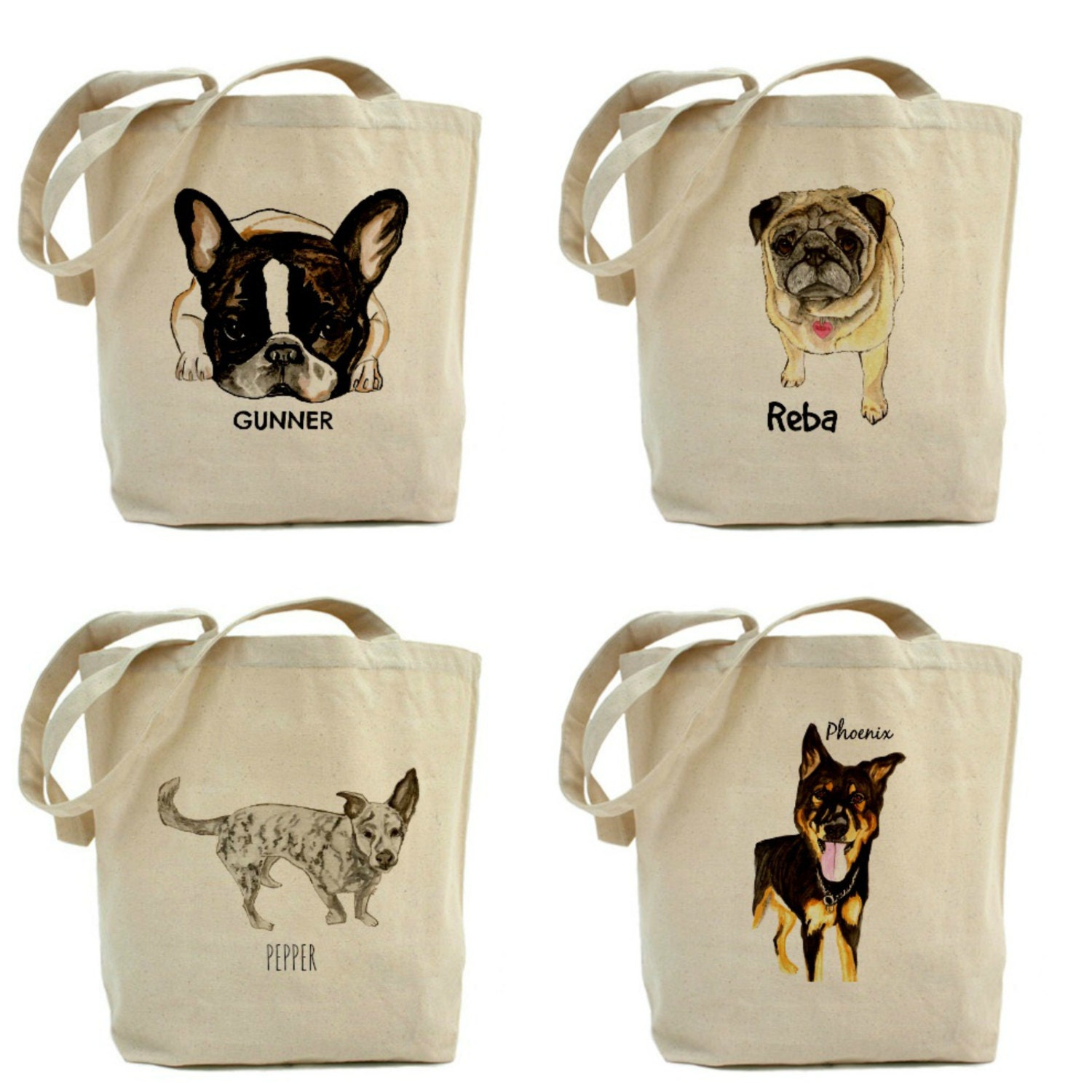 Custom dog portrait tote bag. Dog art tote by CarolsAtelier