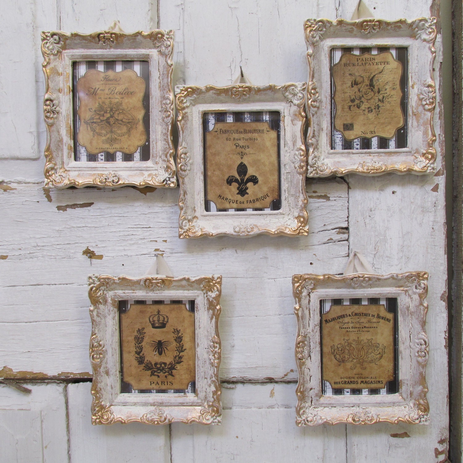 Framed wall art grouping burlap colored French by AnitaSperoDesign