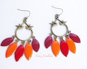 dreamcatcher earrings, orange red dangle earring, bead earrings,  Bohemian earrings,  romantic earrings