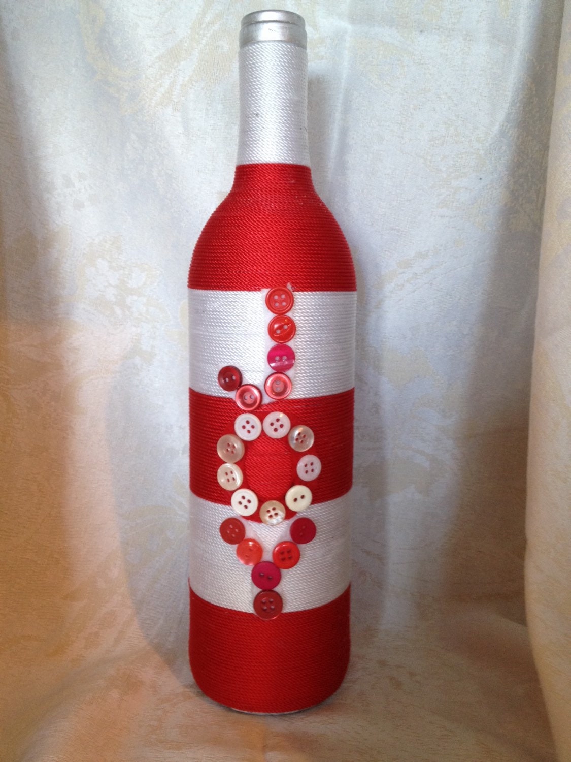 Joy Hand Wrapped Yarn Bottle Red & White Christmas JOY Glass Bottle with Buttons