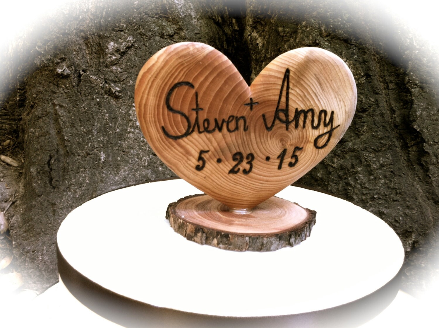 Rustic Wedding Cake Topper Wooden Heart Cake Topper Wedding