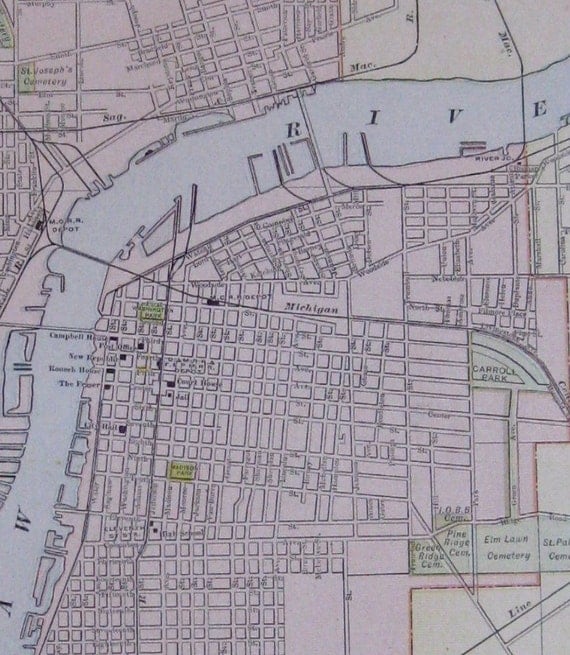 BAY CITY MICHIGAN Map 1900 Antique Map Of Bay City By Plaindealing   Il 570xN.730011693 Rcfz 