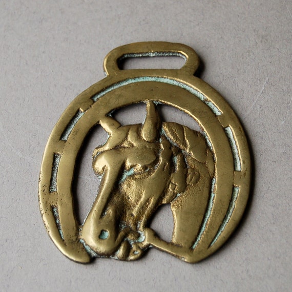Items similar to Vintage English horse head brass medallion on Etsy