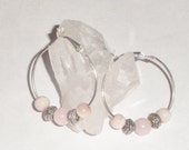 CYBER MONDAY SALE!  Hoop earrings; pink agate jewelry; swinging earrings; beige pink beaded hoops; dangling silver hoops; Tibtan Silver