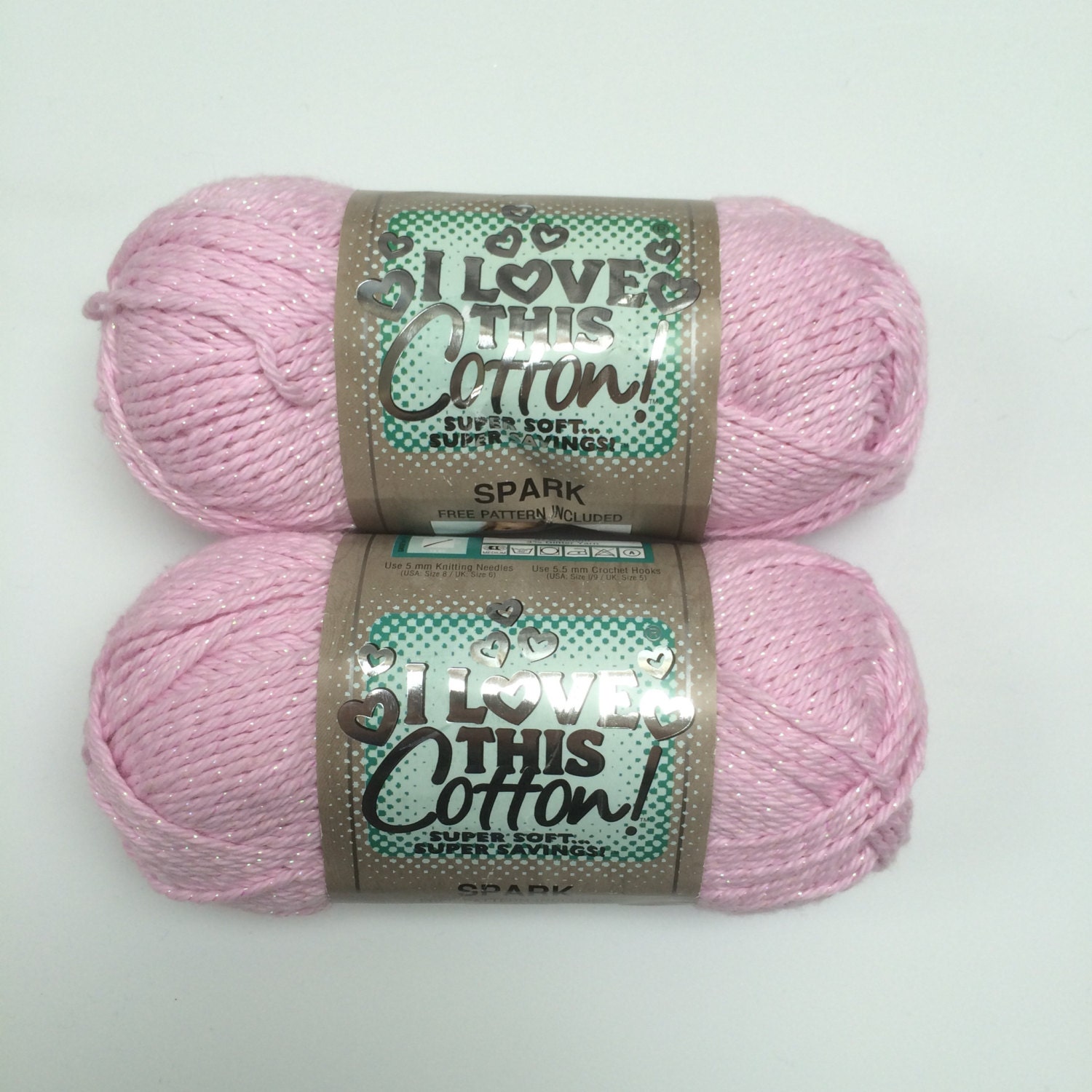 PINK SPARKLE "I Love This Cotton" Yarn by Hobby Lobby 2 skeins
