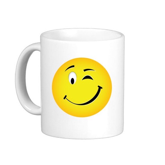 Smiley Face Wink Emoticon Coffee Mug White hs0035