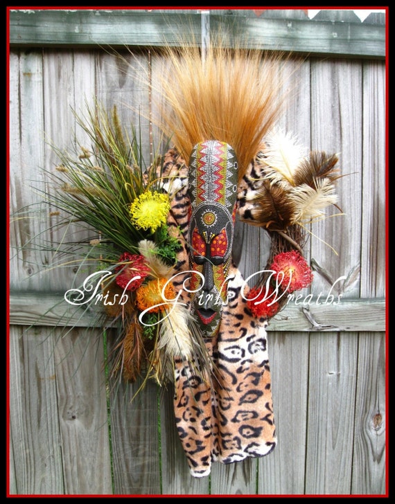 African Tribal Wreath XL Wall Hanging Warrior by IrishGirlsWreaths