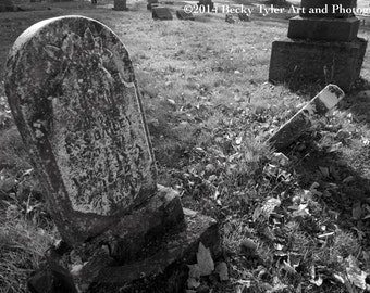 Cemetery Tombstone Black and White Photography Fine Art Photo Print