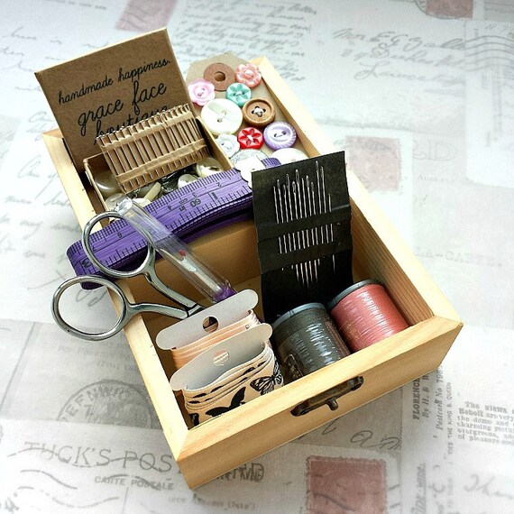 Sewing Kit Wooden Box by GraceFaceBoutique on Etsy