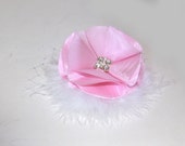 Pink Wedding Bridal Hair Flower - Bridal Hair Flower with Feather - Hair Clip - Wedding Hair Accessories -  Bridal Headpiece
