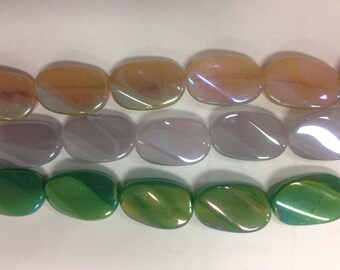 10x15mm oval shaped, wavy curved shiny glass, 20beads