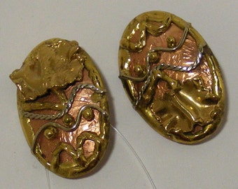Vintage Tri-color 3-D Metal Clip Earrings