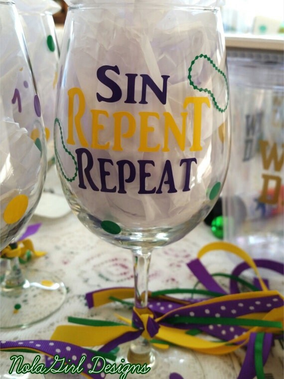 Mardi Gras Wine glass New Orleans NOLA Party Favor Krewe